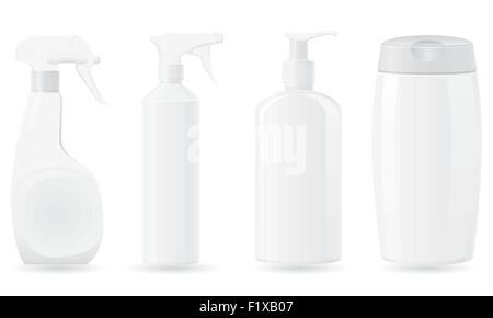 Stellen Sie Icons Plastikflasche Vektor-Illustration isoliert auf weißem Hintergrund Stock Vektor