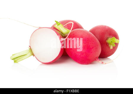 Radieschen auf dem weißen Hintergrund isoliert. Stockfoto