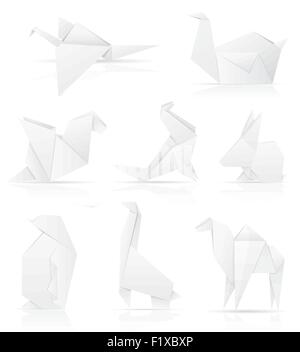 Legen Sie Symbole Origami-Papiertiere Vektor-Illustration isoliert auf weißem Hintergrund Stock Vektor