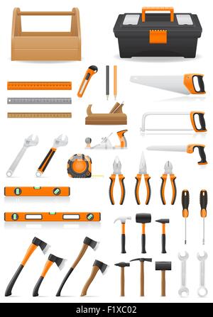 Stellen Sie Werkzeuge Icons Vektor-Illustration isoliert auf weißem Hintergrund Stock Vektor
