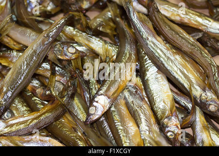 Rauch getrocknet Hering Fisch mögen einen Hintergrund. Stockfoto