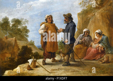 David Teniers der jüngere - Zigeuner in einer felsigen Landschaft Stockfoto