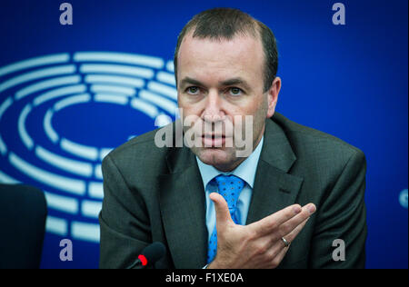 Straßburg, Bxl, Frankreich. 8. Sep, 2015. Mitglied des Europäischen Parlaments (MdEP) und Vorsitzender der EVP-Gruppe Manfred Weber am Hauptsitz der Europäischen Parlaments in Straßburg auf 08.09.2015 Credit: Wiktor Dabkowski/ZUMA Draht/Alamy Live News Stockfoto