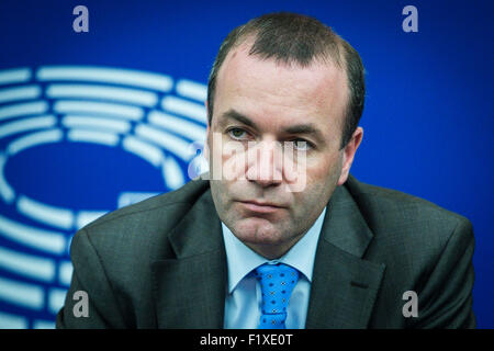 Straßburg, Bxl, Frankreich. 8. Sep, 2015. Mitglied des Europäischen Parlaments (MdEP) und Vorsitzender der EVP-Gruppe Manfred Weber am Hauptsitz der Europäischen Parlaments in Straßburg auf 08.09.2015 Credit: Wiktor Dabkowski/ZUMA Draht/Alamy Live News Stockfoto