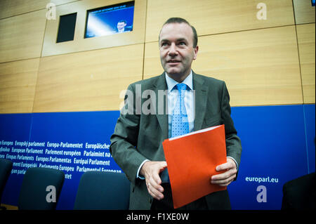 Straßburg, Bxl, Frankreich. 8. Sep, 2015. Mitglied des Europäischen Parlaments (MdEP) und Vorsitzender der EVP-Gruppe Manfred Weber am Hauptsitz der Europäischen Parlaments in Straßburg auf 08.09.2015 Credit: Wiktor Dabkowski/ZUMA Draht/Alamy Live News Stockfoto