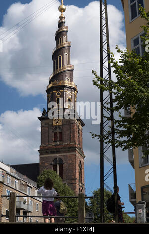 Turm der Kirche unseres Erlösers in Kopenhagen, Dänemark Stockfoto