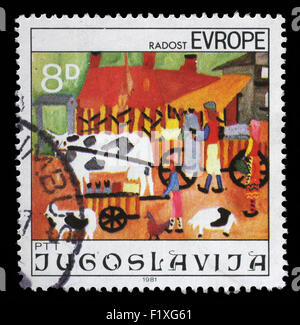Briefmarke gedruckt in Jugoslawien zeigt Joy of Europe, ca. 1981 Stockfoto