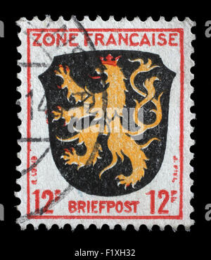 Briefmarke gedruckt in der Zone Francaise, Deutschland zeigt Wappen von Pfalz-Bezirk, ca. 1945 Stockfoto