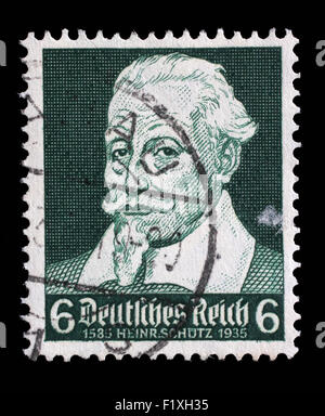 Gedruckt im Deutschen Reich Briefmarke zeigt Heinrich Schütz (1585-1672), Komponist, ca. 1935. Stockfoto