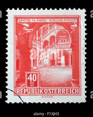 Briefmarke gedruckt in Österreich, zeigt Schloss Porcia (Schloss Porcia) in Spittal ein der Drau, ca. 1962 Stockfoto