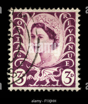 Welsh verwendete Briefmarke zeigt Portrait von Königin Elizabeth 2. ca. 1958 bis 1969 Stockfoto