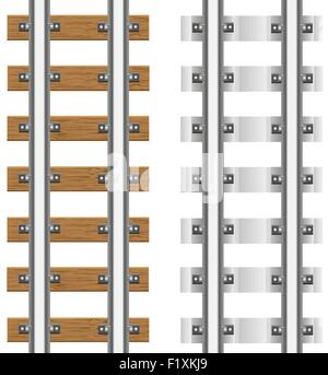 Schienen mit Beton und Holz-Schwellen-Vektor-Illustration isoliert auf weißem Hintergrund Stock Vektor