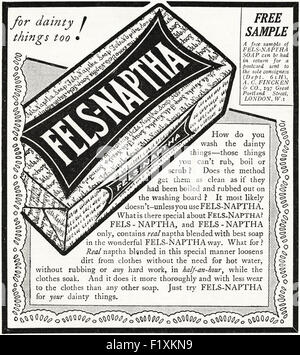 1920er Jahre Werbung. Anzeige datiert 1923 Werbung Fels-Naptha Seife. Stockfoto