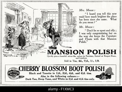 1920er Jahre Werbung. Anzeige datiert 1923 Werbung Mansion & Cherry Blossom Boot polnischen. Stockfoto