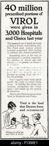 1920er Jahre Werbung. Anzeige datiert 1923 Werbung Virol Reformhaus. Stockfoto