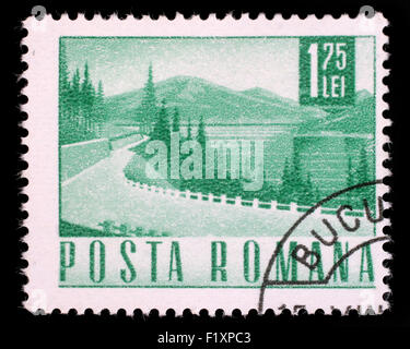 Stempel in Rumänien zeigen eine Lakeside Autobahn, circa 1967 gedruckt. Stockfoto
