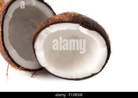 Kokosnuss in Hälfte gebrochen Stockfoto