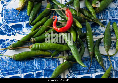 Rot und grün hot Chili peppers Stockfoto