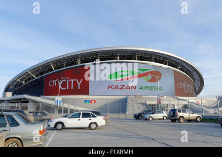 Kazan-Stadion, Heimat fo Rubin Kazan Football Club, Taratstan, Russland, mit Fluss Stockfoto