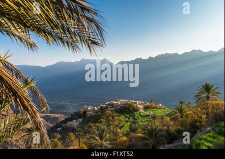 Sultanat von Oman, Gouvernorate Al-Batinah, Al Hajar Bergkette, Art Dorf im Wadi Mistall Stockfoto