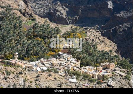 Sultanat von Oman, Gouvernorate Al-Batinah, Al Hajar Bergkette, Al Qawrah Dorf im Wadi Mistall Stockfoto