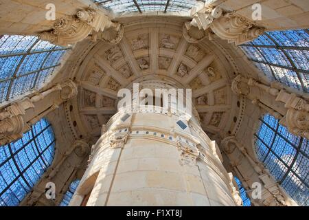 Frankreich, Loir et Cher, Loire-Tal, Chambord, Chateau de Chambord Weltkulturerbe der UNESCO, erbaut im 16. Jahrhundert im Renaissance-Stil, Wendeltreppe von Leonardo da Vinci Stockfoto