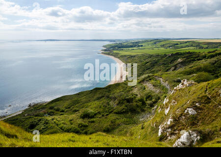 Ringstead Bay mit Blick auf Weymouth und der Isle of Portland, Dorset Stockfoto