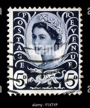 Eine walisische verwendet Briefmarke zeigt Portrait von Königin Elizabeth 2. ca. 1958 bis 1969 Stockfoto