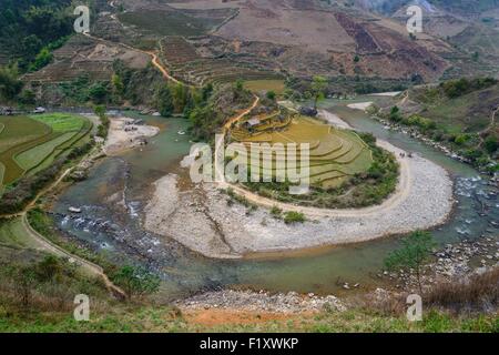 Vietnam, Yen Bai Provinz, Muc Cang Chai, Reis Verbundfolien in Terrasse Stockfoto