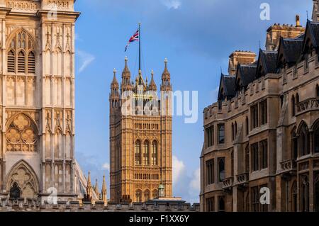 Vereinigtes Königreich, London, Westminster, Victoria Tower aus Westminster Abbey Hof Stockfoto