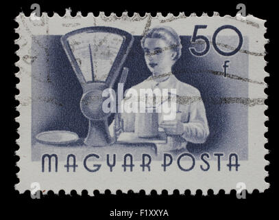 Ungarn - ca. 1955: Eine Briefmarke gedruckt in Ungarn, zeigt Verkäufer Serie Berufe, ca. 1955 Stockfoto