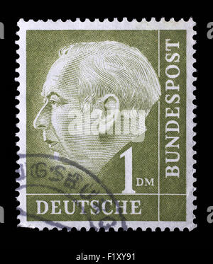Gedruckt in der Deutschland Stempels zeigt Theodor Heuss, 1. Präsident der Bundes Republik Deutschland, 1949-1959, ca. 1954 Stockfoto