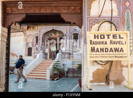 Indien, Rajasthan state, Shekhawati Region Mandawa, Radhika Haveli hotel Stockfoto