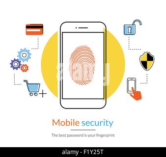 Fingerabdruck Scannen auf smartphone Stock Vektor