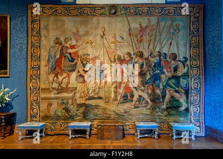 Frankreich, Loir et Cher, Loire-Tal, Chambord, Chateau de Chambord Weltkulturerbe der UNESCO, erbaut im 16. Jahrhundert im Renaissance-Stil, The Queen-Schlafzimmer Stockfoto