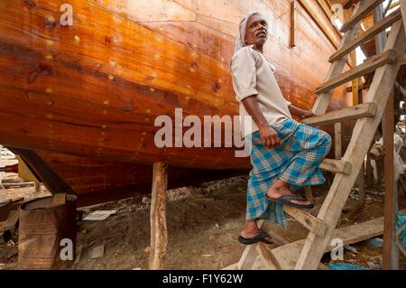 Oman, Sur, marine Museum, Marine Fabrik der Dhau, Vasandavan, spezialisierte Formular Arbeitskraft Kerala, Indien Stockfoto