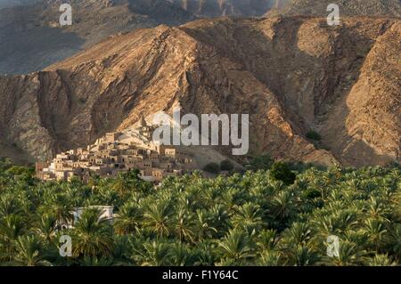 Oman, Djebel Shams, Birkat Al Mawz Dorf und Oase Stockfoto