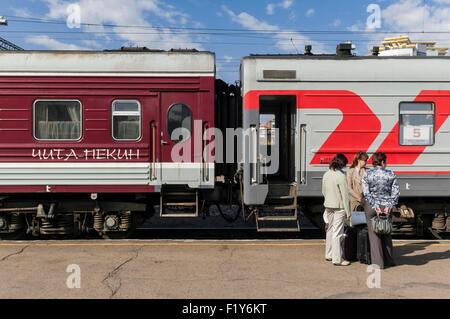 Russland, Sibirien, Republik Burjatien, Ulan-Ude, der Transsibirischen Bahn-Bühne Stockfoto