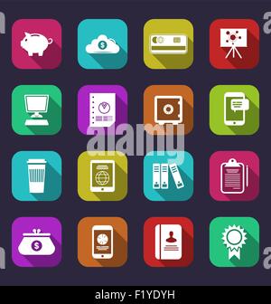 Bunte Business und Office-Objekte, flache Symbole mit langen shado Stock Vektor