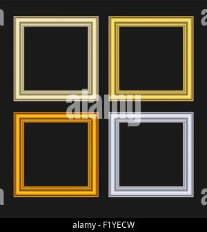Set Bilderrahmen auf schwarzem Hintergrund isoliert Stock Vektor