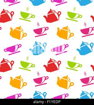 Illustration von bunten Tee-Set mit Tassen Tee Stock Vektor