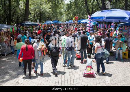 Mexiko City, Mexiko - eine Fußgängerzone mit Marktständen in der Baskischen de Chapultepec, einem großen und beliebten öffentlichen Park im Zentrum von Mexiko City gesäumt. Stockfoto