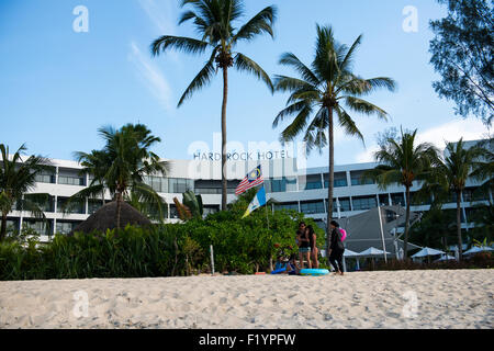 Hard Rock Hotel am Strand von Batu Ferringhi in Penang. Stockfoto