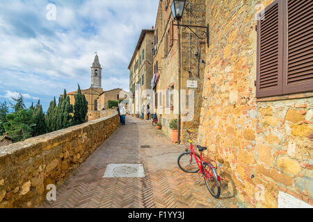 PIENZA, Italien - 25. Januar 2015: street View von Altstadt und Val d ' Orcia Tal in Pienza, Italien. Stockfoto