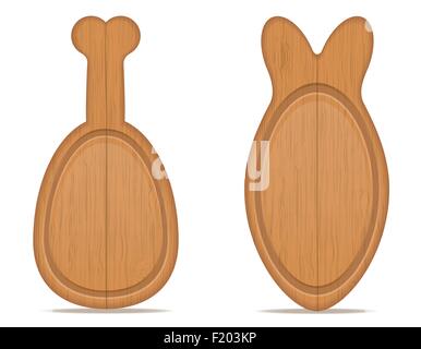 Holzbrett in Form von Hähnchenschenkel und Fisch-Vektor-Illustration isoliert auf weißem Hintergrund Stock Vektor