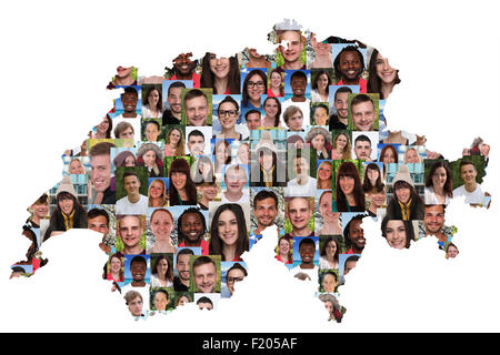 Schweiz Karte multikulturelle Gruppe von Jugendlichen Integration Vielfalt isoliert Stockfoto