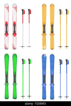 Stellen Sie Icons Ski-Berg-Vektor-Illustration auf grauem Hintergrund isoliert Stock Vektor