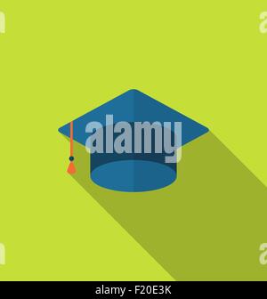 Flache Symbol Graduation Cap mit lange Schatten Stock Vektor