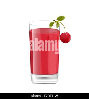 Saft im Glas mit zwei Kirschen, Isolated on White Background Stock Vektor