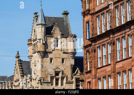 Merchant City Glasgow. Detail der City Bank Gebäude in 1850 gebaut, beherbergt jetzt Fraser Suites Serviced Apartments / Hotel, Trongate, Schottland, Großbritannien Stockfoto